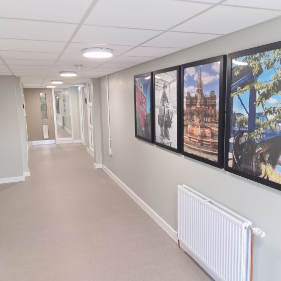 Images of Glasgow on walls of Bellrock St Livingwell complex 